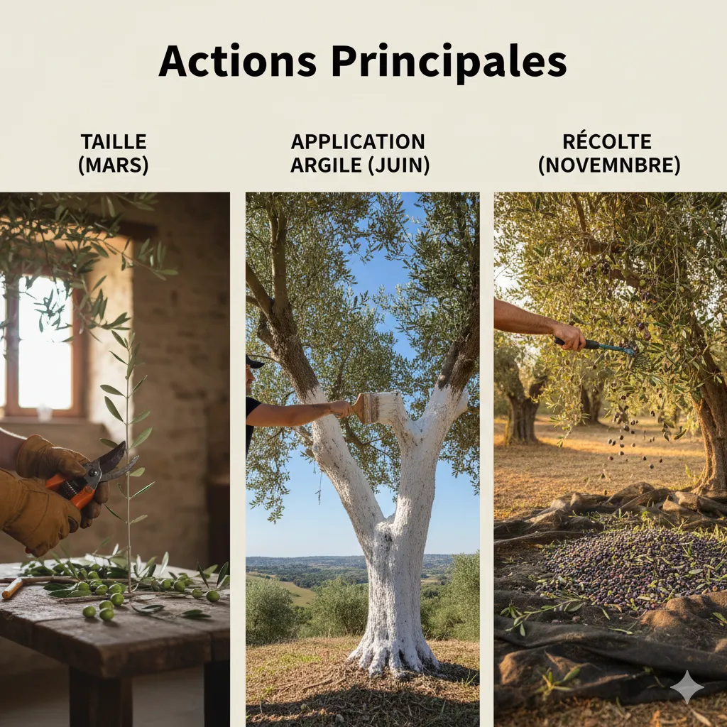 Calendrier : L'entretien de l'olivier mois par mois 1 Actions principales