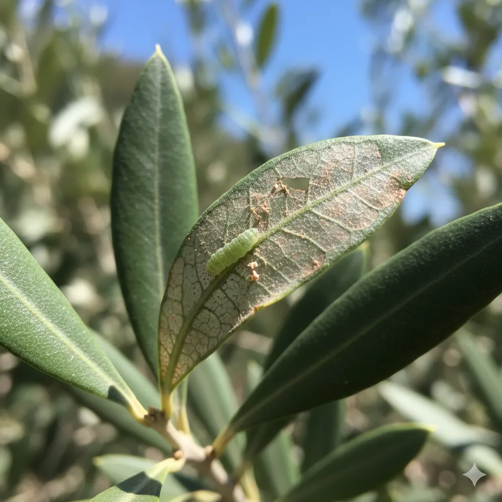 Chenille dans feuille minée