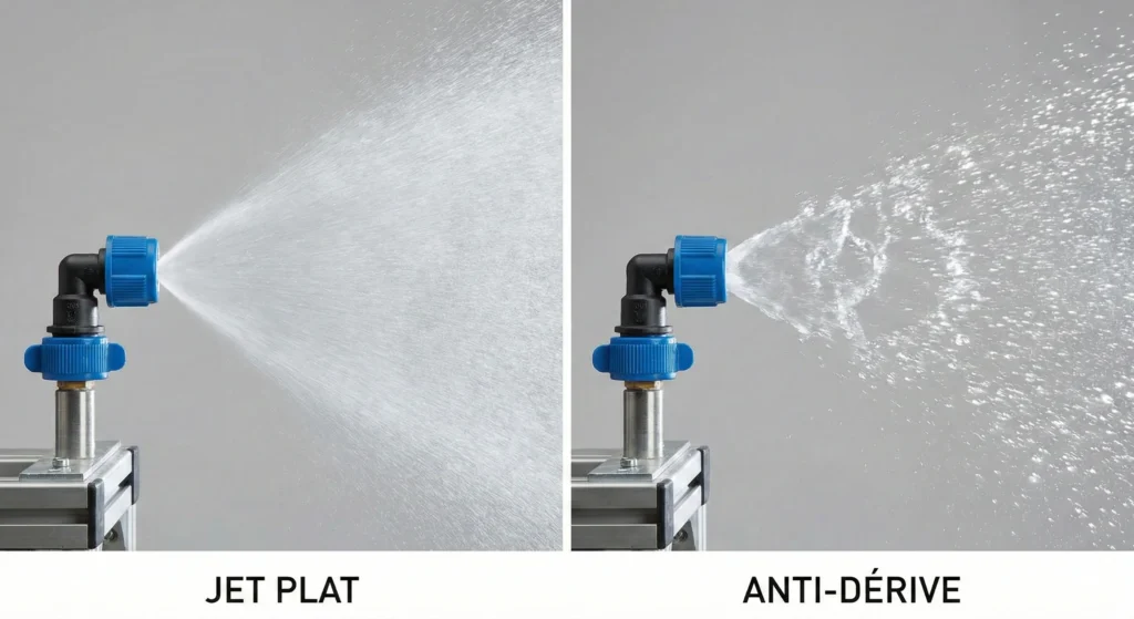 Comparaison de buses, Jet plat vs Anti-dérive