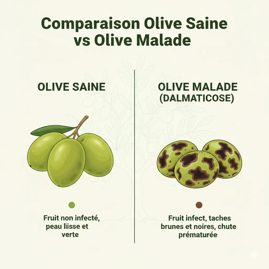 Comparaison olive saine vs olive malade