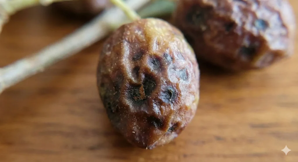 Gros plan olive brunie avec nécrose détail
