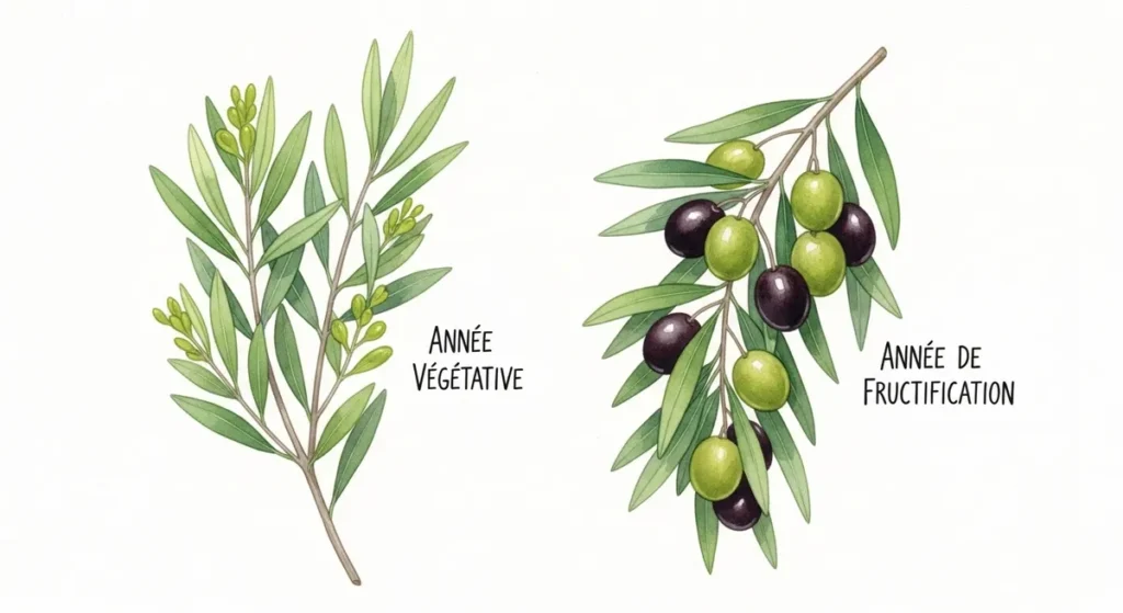 Illustration du cycle biannuel de l'olivier