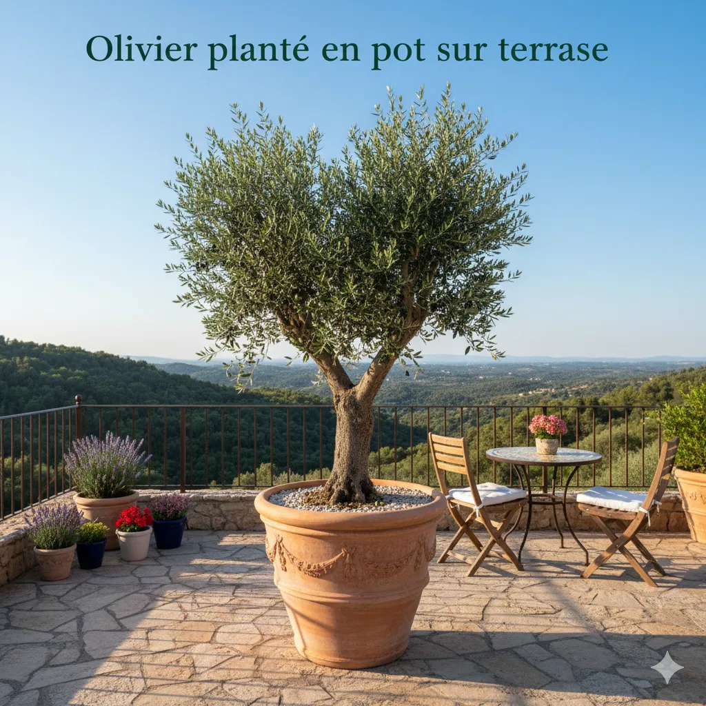Olivier planté en pot sur terrasse