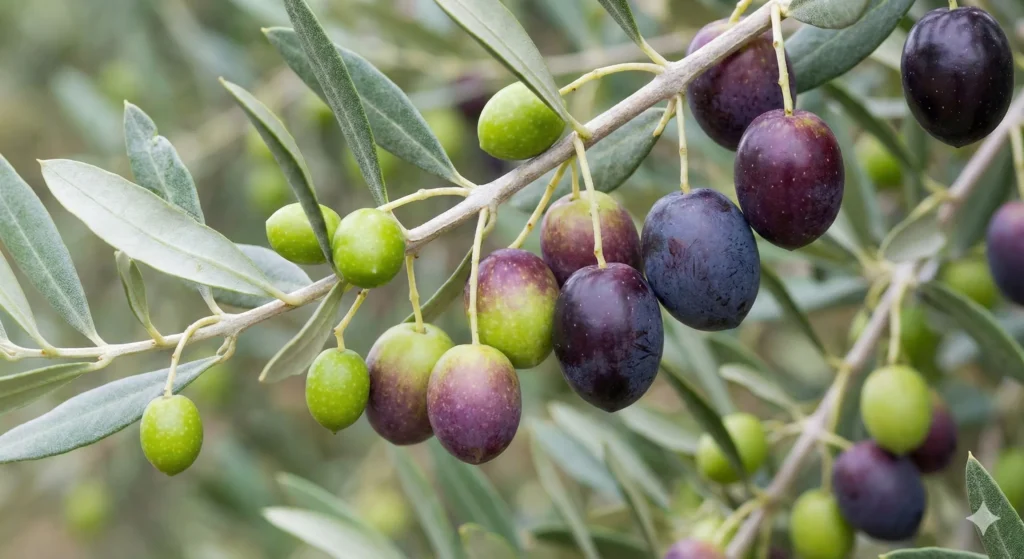 Progression couleur olives vertes → noires (véraison)