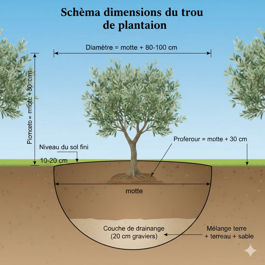 Schéma dimensions du trou de plantation