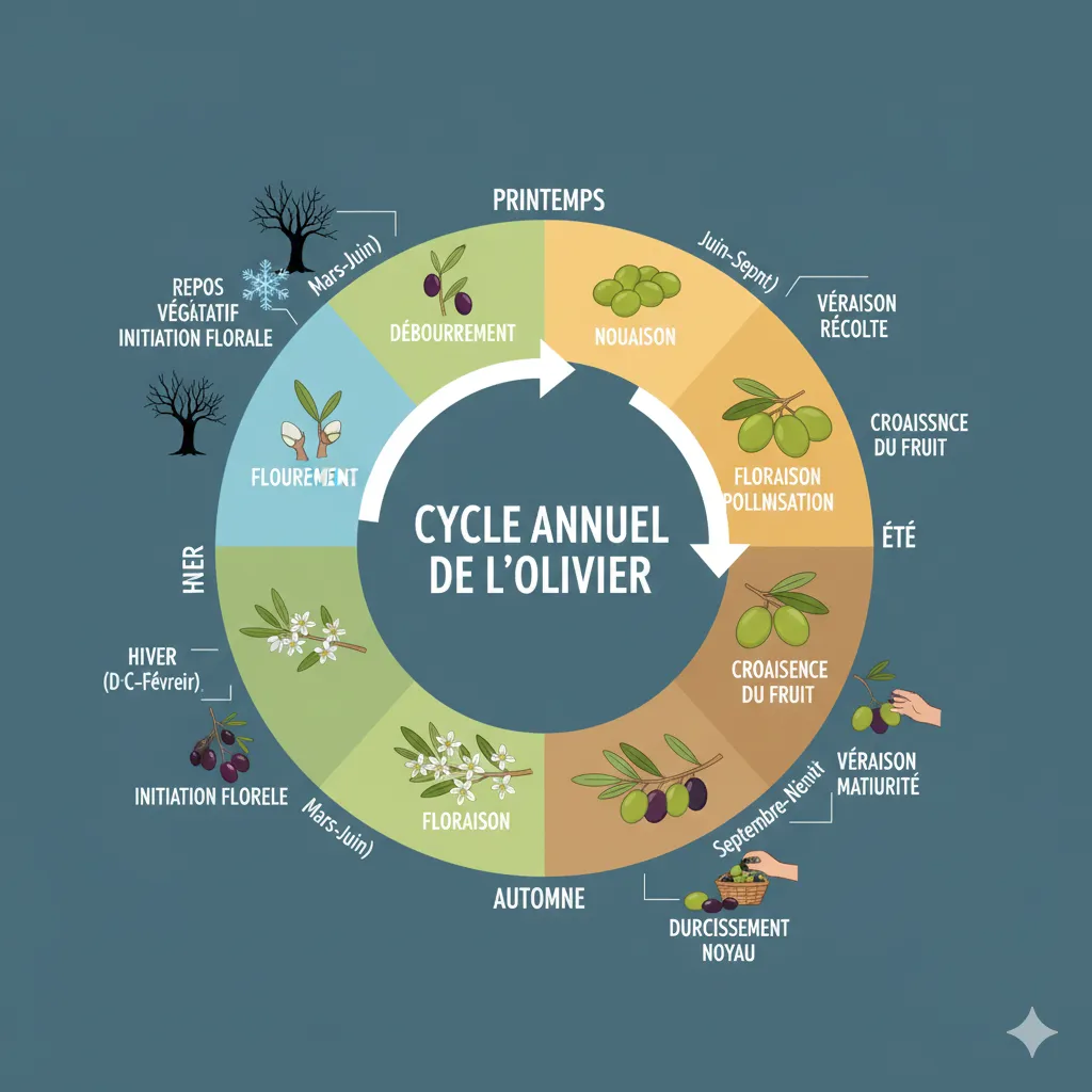 Cycle de l'olivier : comprendre son rythme pour mieux l'entretenir 2 Schéma du cycle annuel
