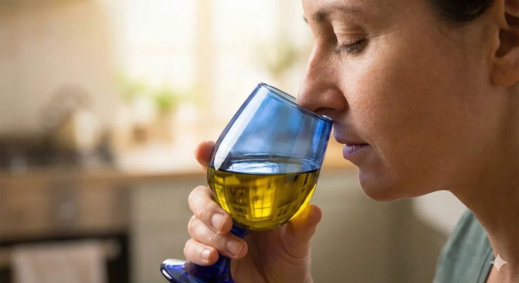 Dégustation huile olive : technique du verre bleu comme pro 2 Respiration des arômes