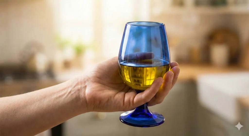 Dégustation huile olive : technique du verre bleu comme pro 1 Verre de dégustation