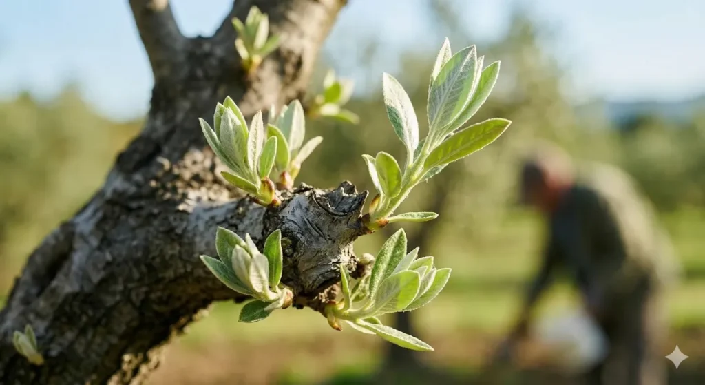 Fertiliser son olivier au printemps : le bon timing pour une reprise en force 1 Bourgeons et nouvelles pousses d'olivier au réveil végétatif