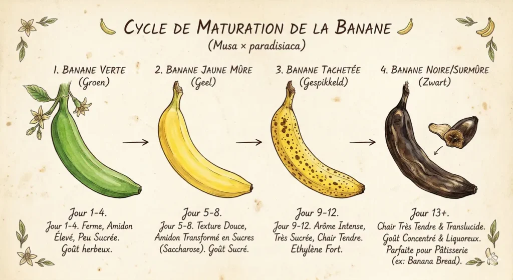 Une banane noire est-elle encore comestible ou dangereuse ? 1 Cycle de maturation