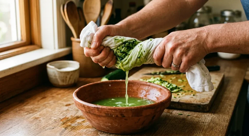 Faire dégorger les courgettes dans un torchon