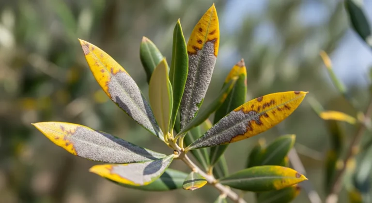 Feuilles d'olivier atteintes de cercosporiose