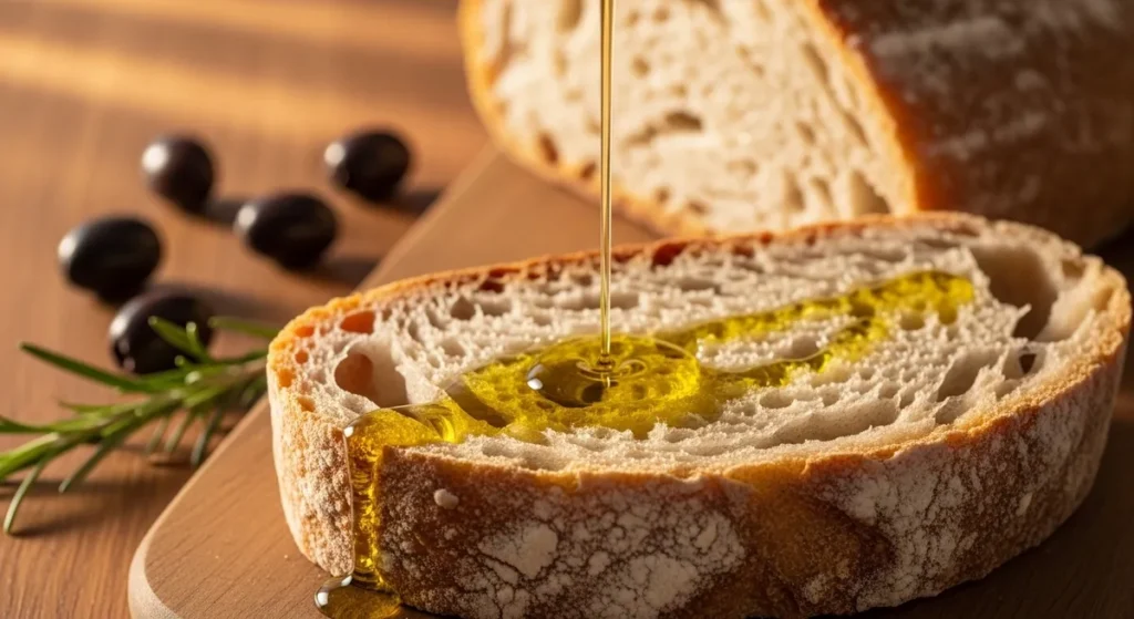 Filet d'huile d'olive sur tartine