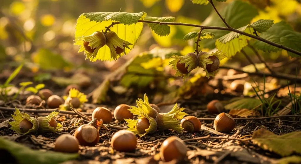 Planter un noisetier : emplacement, sol, entretien et variétés conseillées 3 Récolte de noisettes tombées au sol