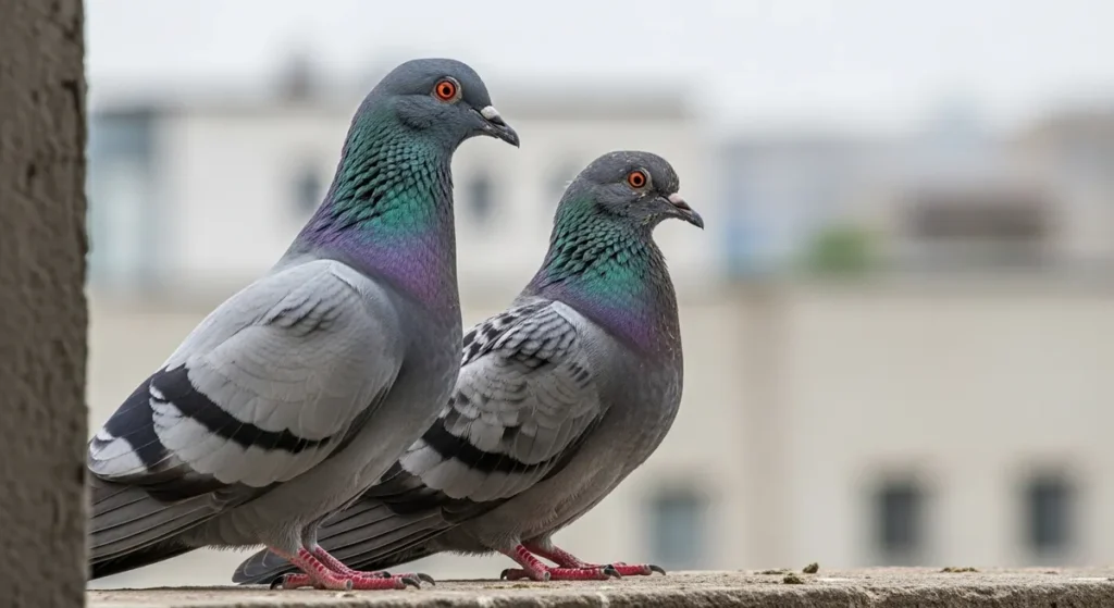 Un pigeon adulte et son petit