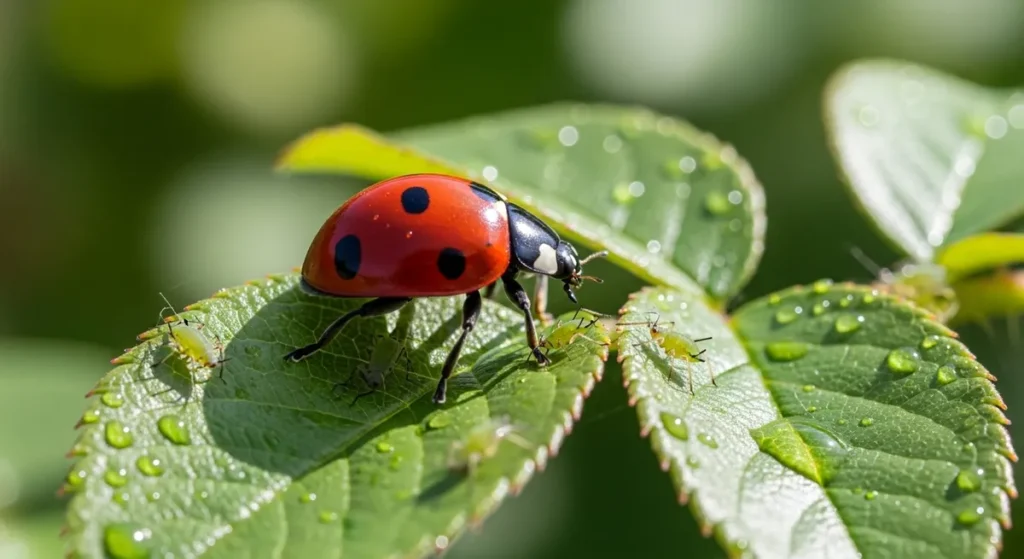 La culture raisonnée : entre conventionnel et bio, une vraie alternative ? 2 Coccinelle sur une feuille de rosier