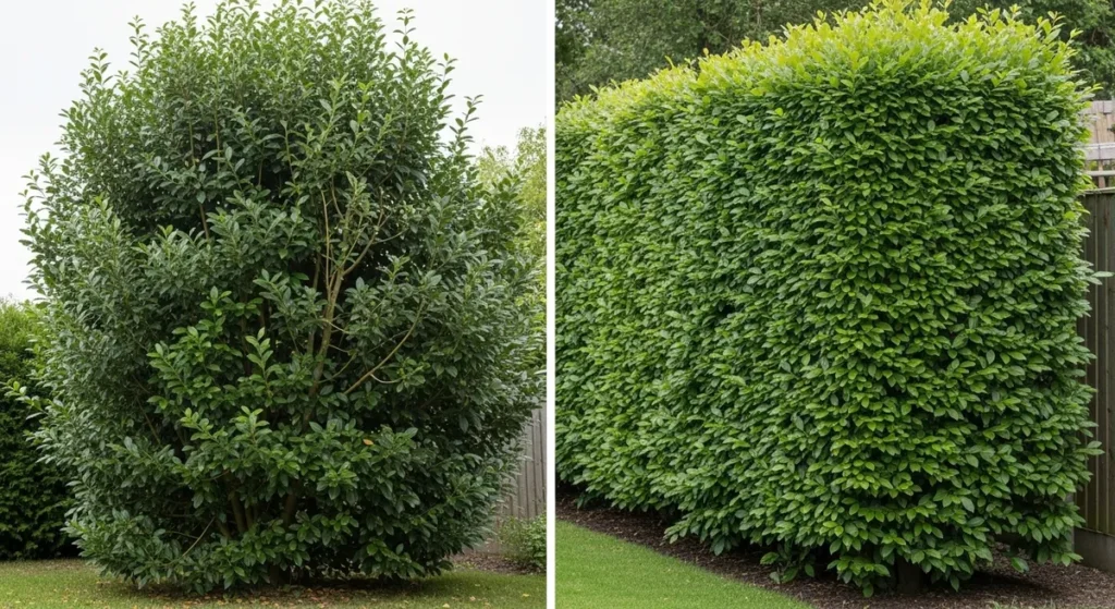 Tailler le laurier sauce : quand, comment et avec quels outils 1 Comparaison haie ou buisson dense non entretenu laurier
