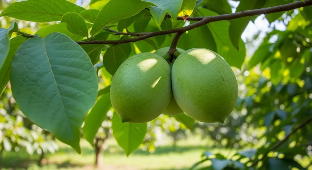 Fruit en A : liste et guide pour les cultiver au potager et au verger 3 Fruits d'asimine sur arbre