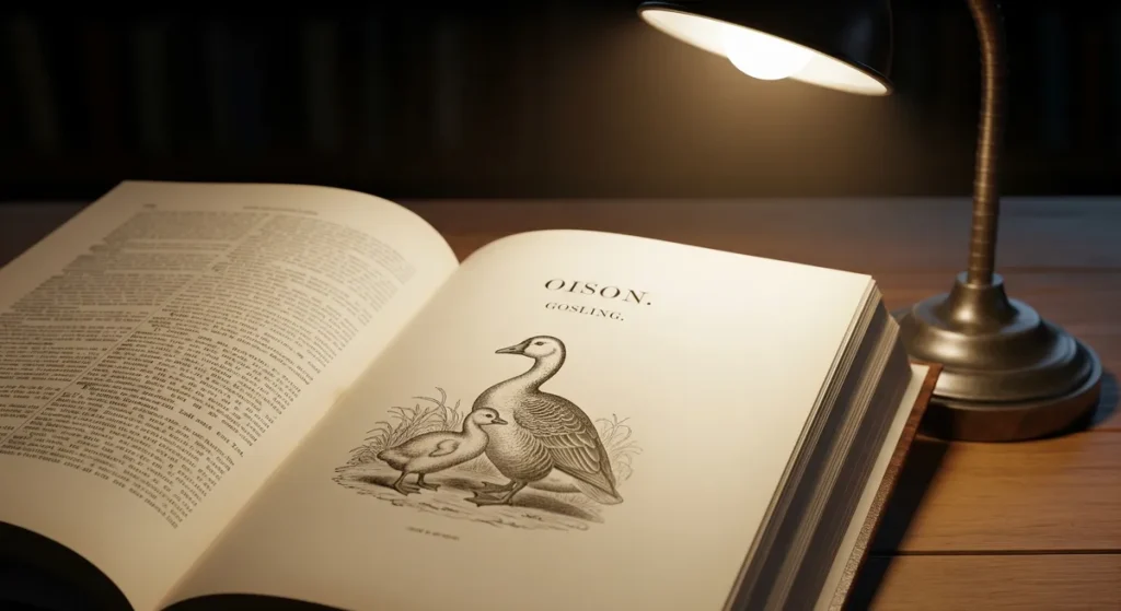 Le petit de l'oie s'appelle l'oison : tout ce qu'il faut savoir 1 Illsutration style encyclopédie de l'oison