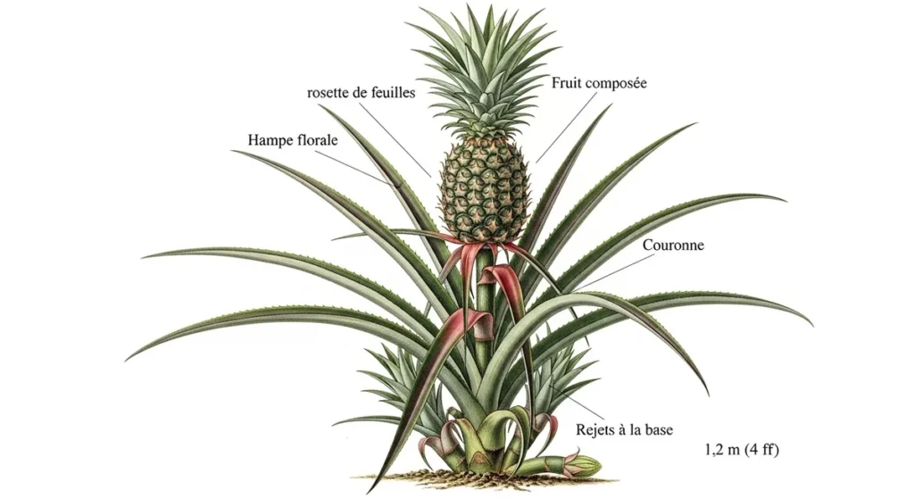 L'arbre à ananas existe-t-il vraiment ? Ce qu'il faut savoir 1 Illustration botanique d'un plant d'ananas