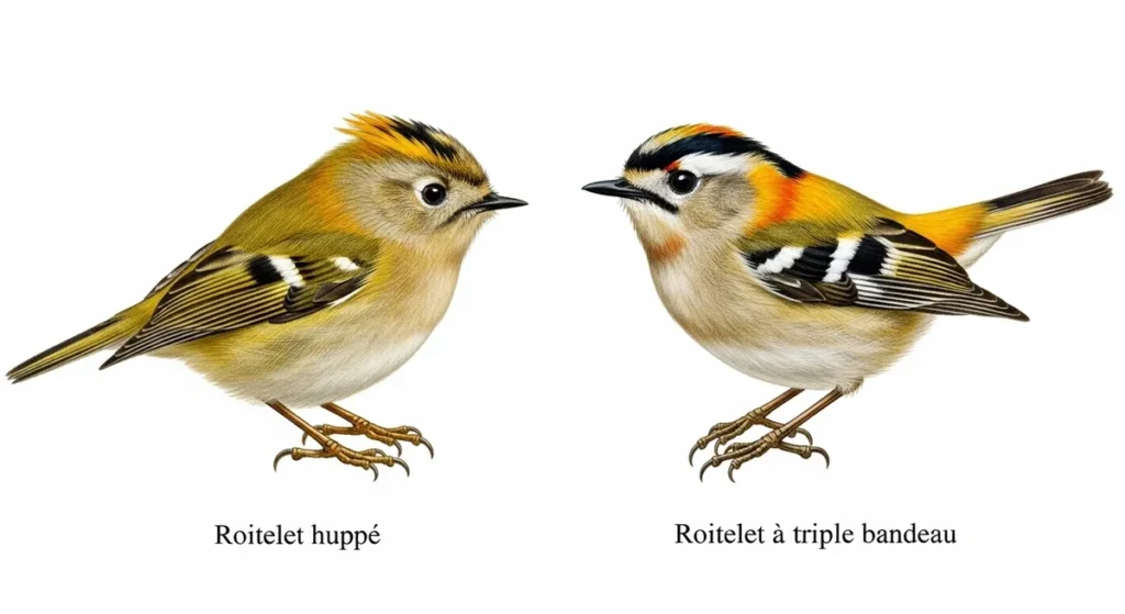 Le roitelet des jardins : tout sur ce minuscule oiseau aux mille surprises 1 Roitelet huppé vs roitelet à triple bandeau