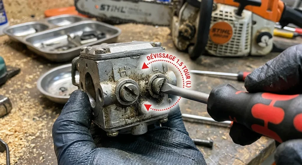 Serrage doux du carburateur de tronçonneuse