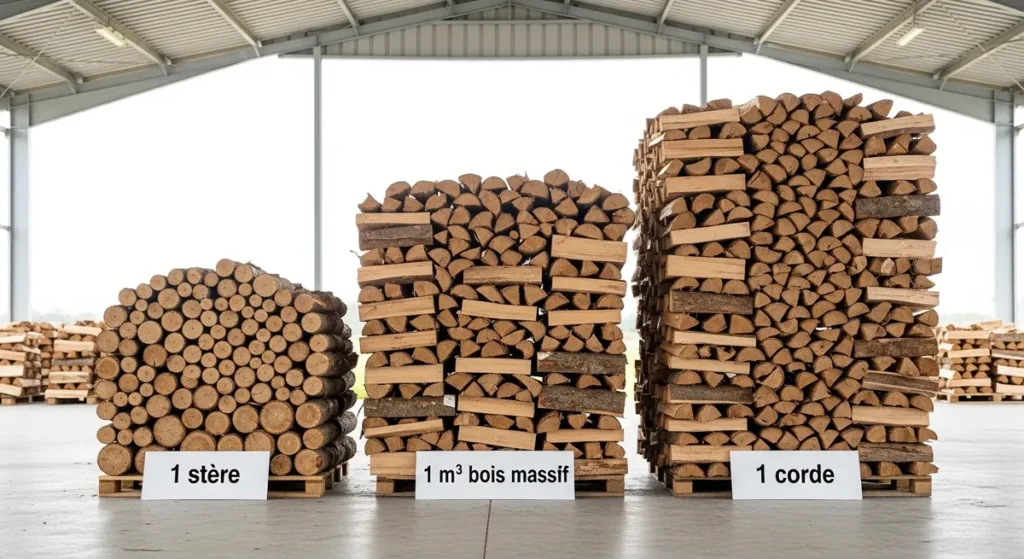 Calcul d'un stère de bois : formule exacte, coefficients et exemples concrets 6 Trois empilements distincts de bois