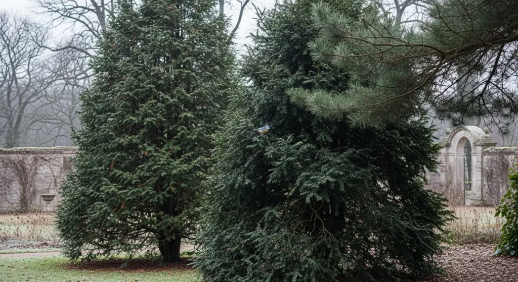 Le roitelet des jardins : tout sur ce minuscule oiseau aux mille surprises 3 jardin hivernal avec conifères accueillants