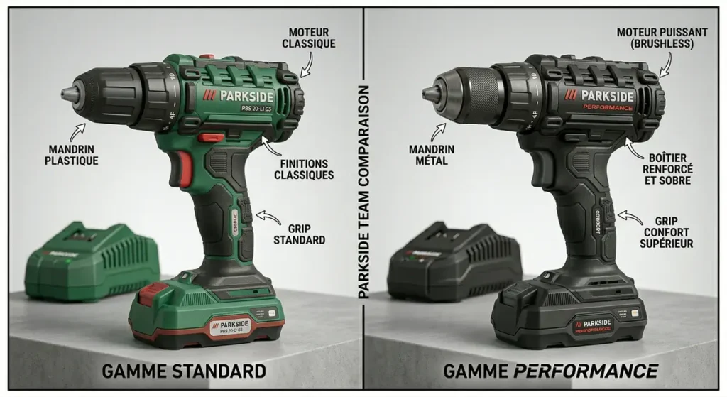 Outils Parkside : avis complet, guide d'achat et vrai verdict terrain 2 Comparaison gamme standard verte et Performance noire