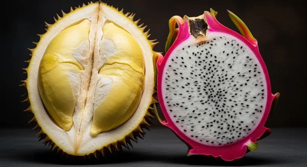 Fruit en d : la liste complète des fruits qui commencent par D 2 Demi durian et dragon fruit