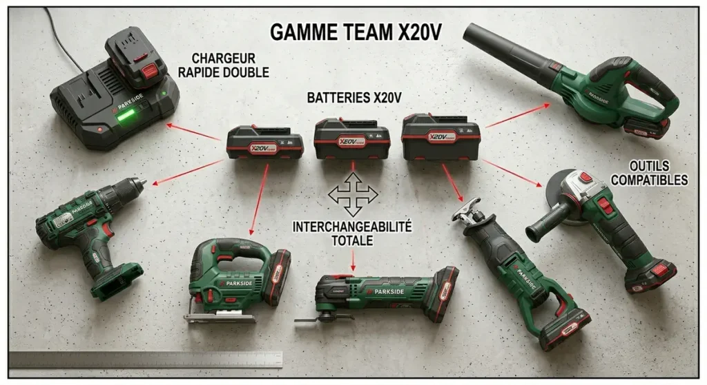 Outils Parkside : avis complet, guide d'achat et vrai verdict terrain 3 Écosystème batteries X20V Team Parkside