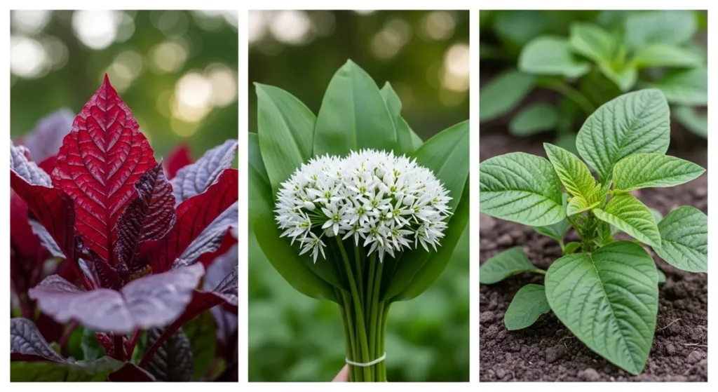 Feuilles d'arroche, bouquet d'ail des ours et amarante