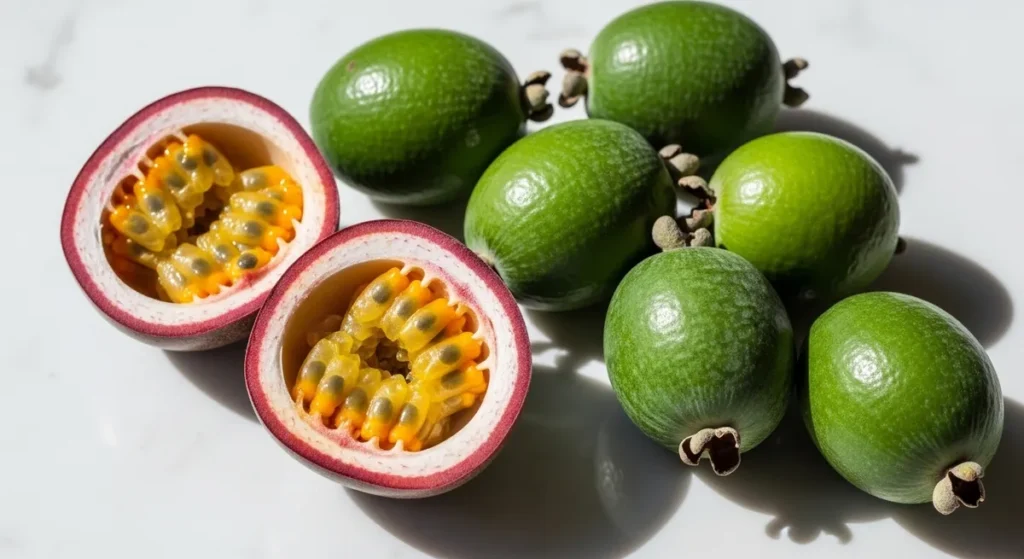 Fruits en la passion et feijoas