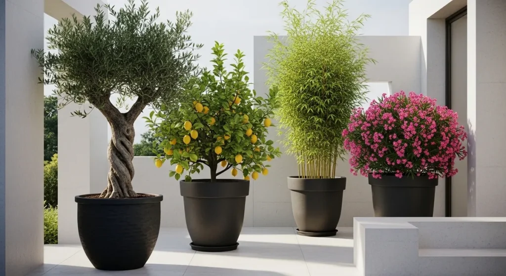 Plantes en pot pour terrasse : sélection et conseils d'aménagement 2 Grans pots pour arbustes structurants