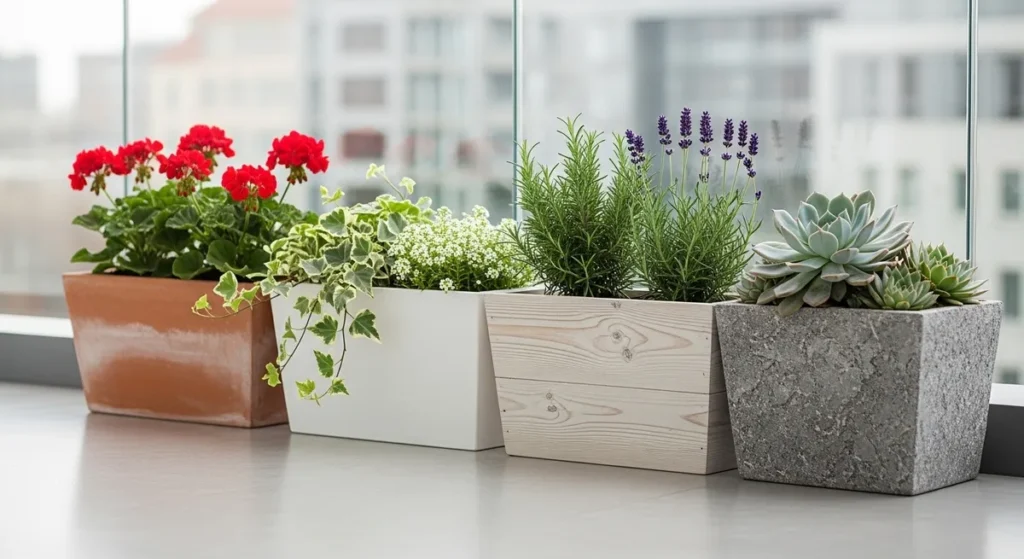 Jardinières rectangulaires de différentes matières