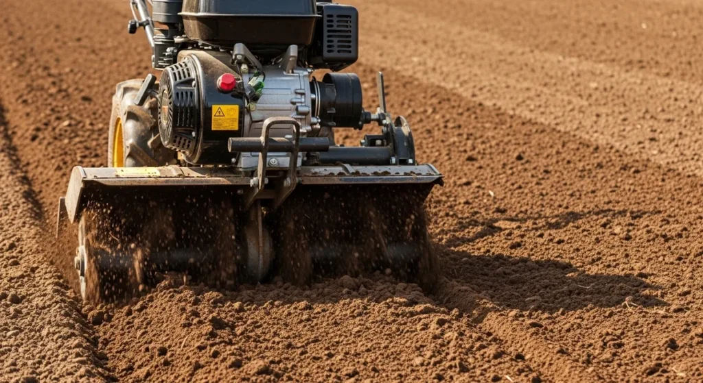 Motoculteur ou rotovator : différences, usages et comment choisir le bon engin 5 Motoculteur puissant équipé d'une fraise arrière rotovator