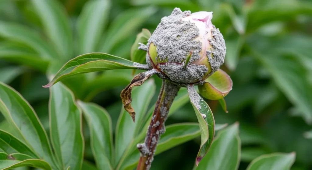 Pivoine de Chine atteinte de botrytis