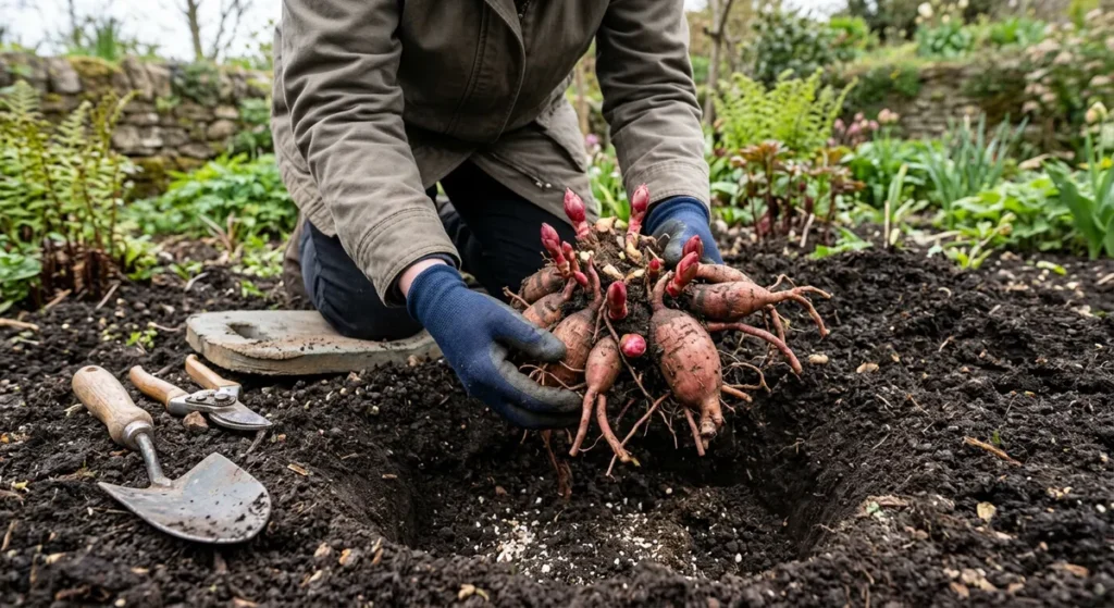 Plantation d'une pivoine