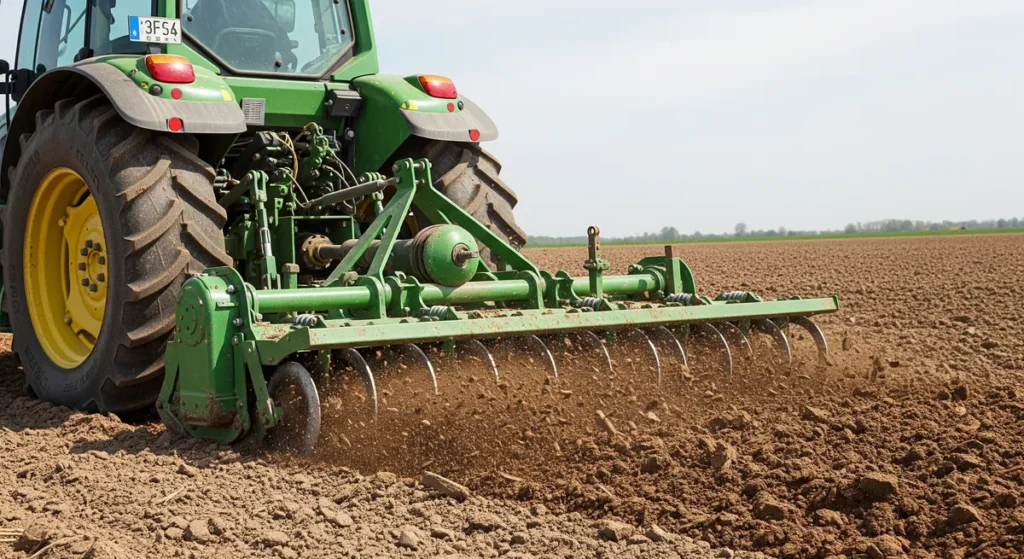 Motoculteur ou rotovator : différences, usages et comment choisir le bon engin 3 Rotovator attelé à l'arrière d'un tracteur