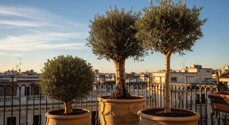 Accueil 1 Terrasse urbaine avec trois oliviers en pot taillés