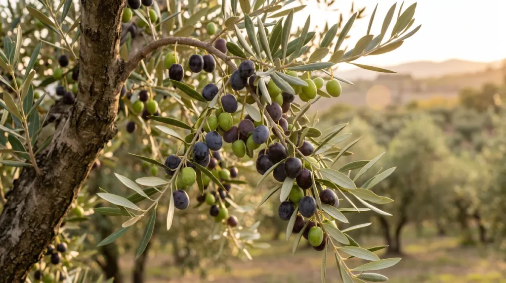 Branche d'olivier chargée d'olives