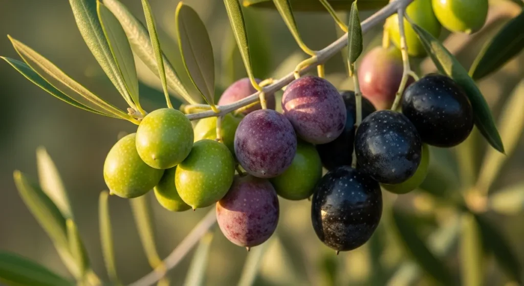Différents stades de marurité des olives