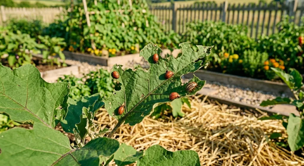 Doryphore sur plant d'aubergine
