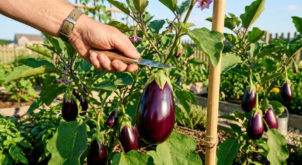 Récolte des aubergine