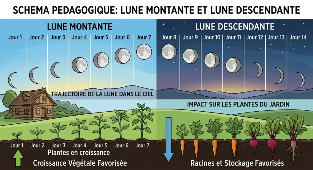 Jardiner avec la Lune : le Guide Malin pour Cultiver au Bon Rythme 1 Schéma pédagogique du jardinage en fonction de la lune