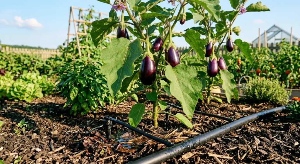 Système goutte à goutte pour arroser les aubergines