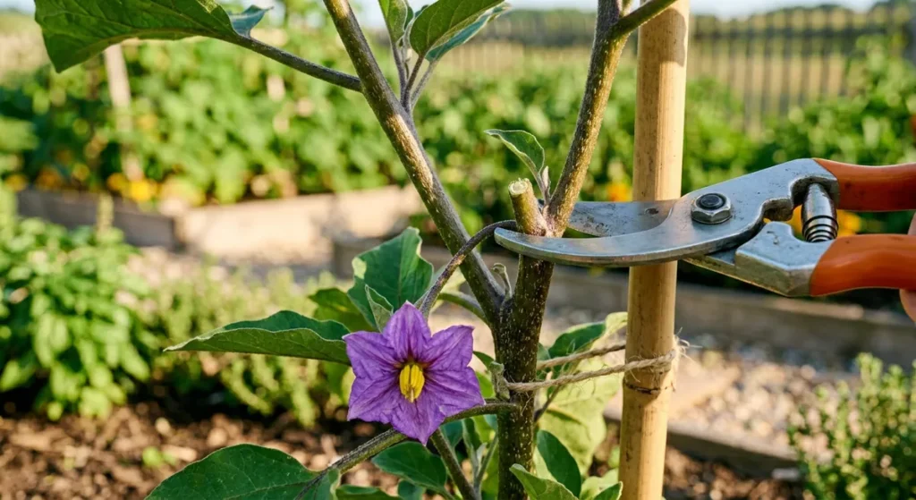 Taille d'un plant d'aubergine