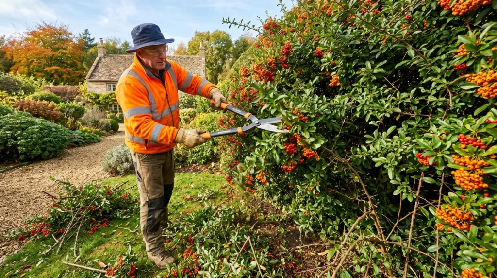 Taille d'une haie de pyracantha