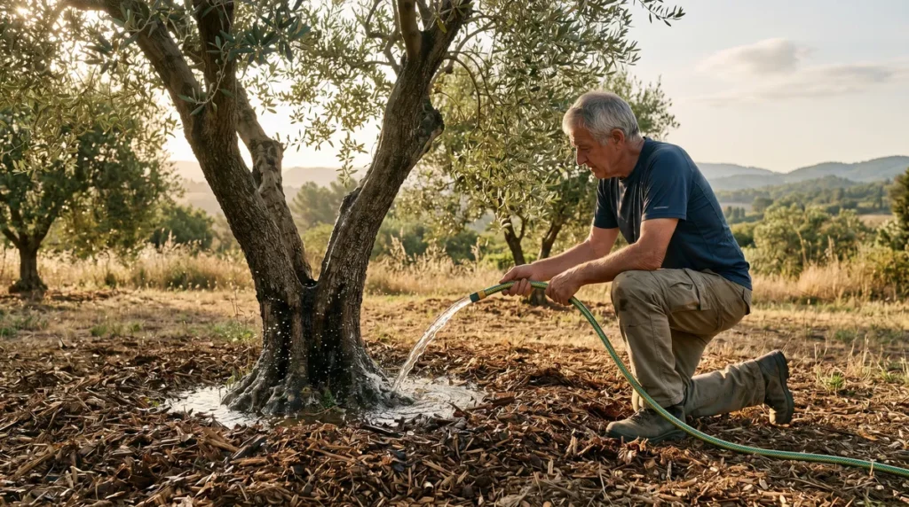 Stress Thermique de l'Olivier : Comment Reconnaître et Limiter les Dégâts 3 Arrosage en profondeur olivier