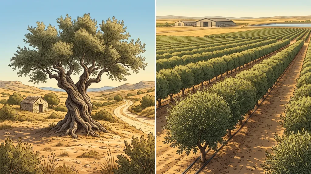 Comparaison oliveraie traditionnelle et intensive